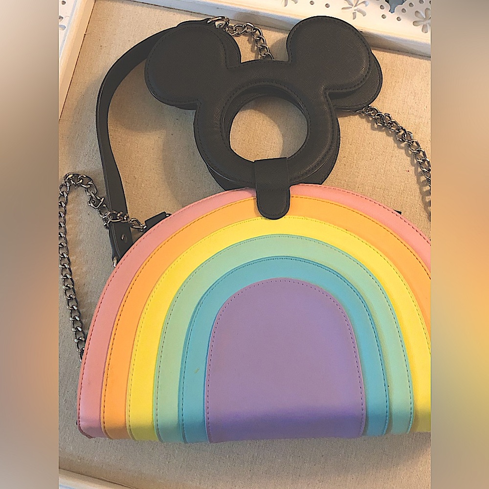 Disney By Loungefly Rainbow Crossbody Bag With Mickey Ears Handle